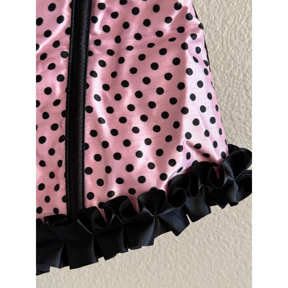 Lovesick Pink Black Polka Dot Ruffle Corset Top Satin Bow Lace Up Back Small - Picture 2 of 8